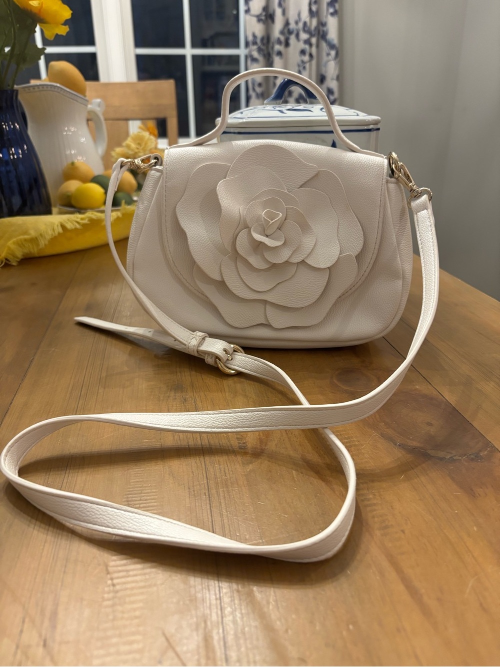 White Floral Crossbody Bag - Elegant Women’s Handbag
